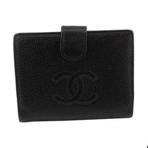 Chanel Vintage Black Caviar Leather Timeless CC French Wallet